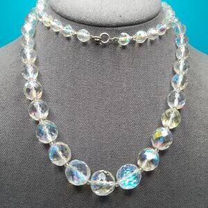 Vintage Fire Polished Graduated Bead Glass Necklace, 30 Inches